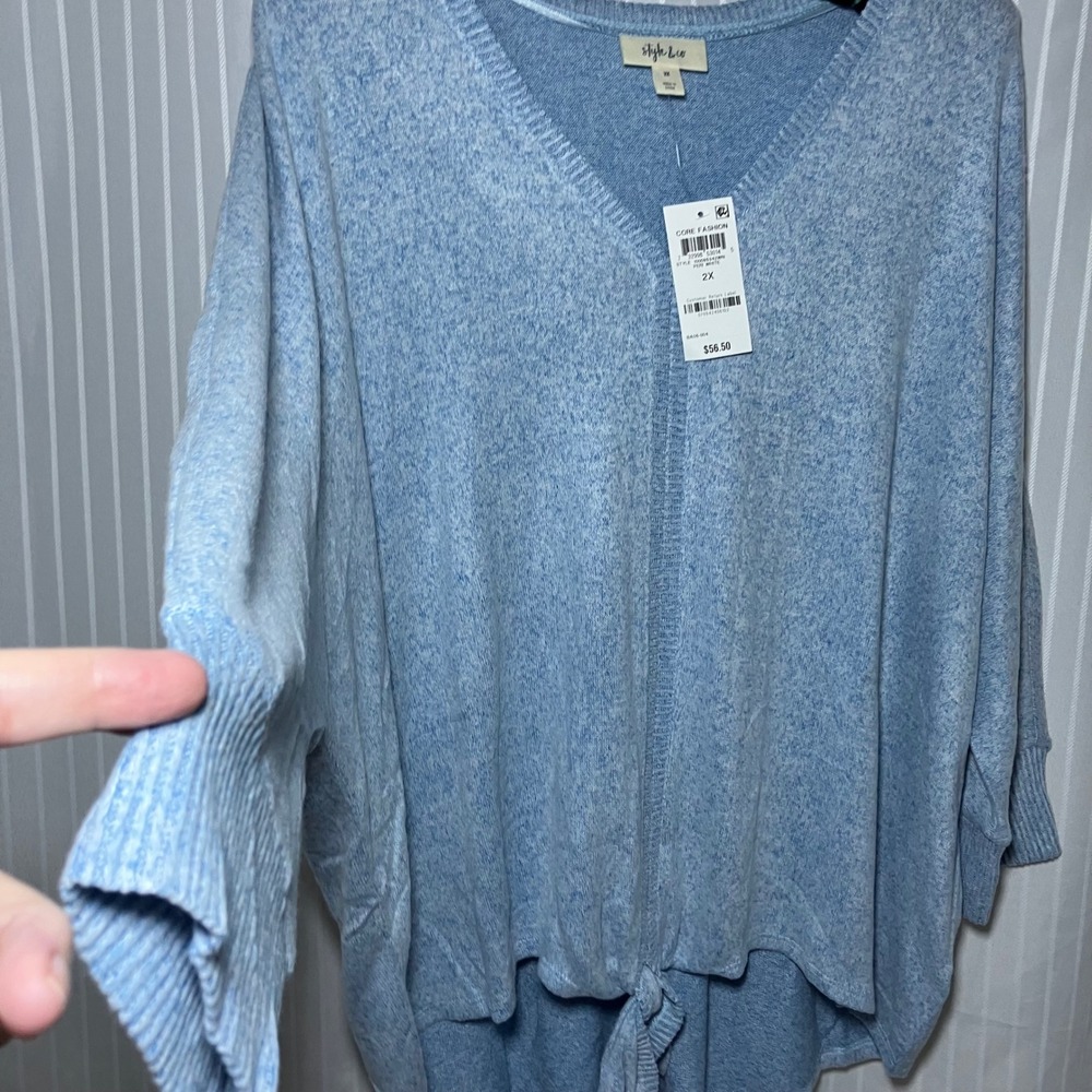 Style & Co Relaxed Blue Tie-Front Sweater, V-Neck Knit Top 2X NWT